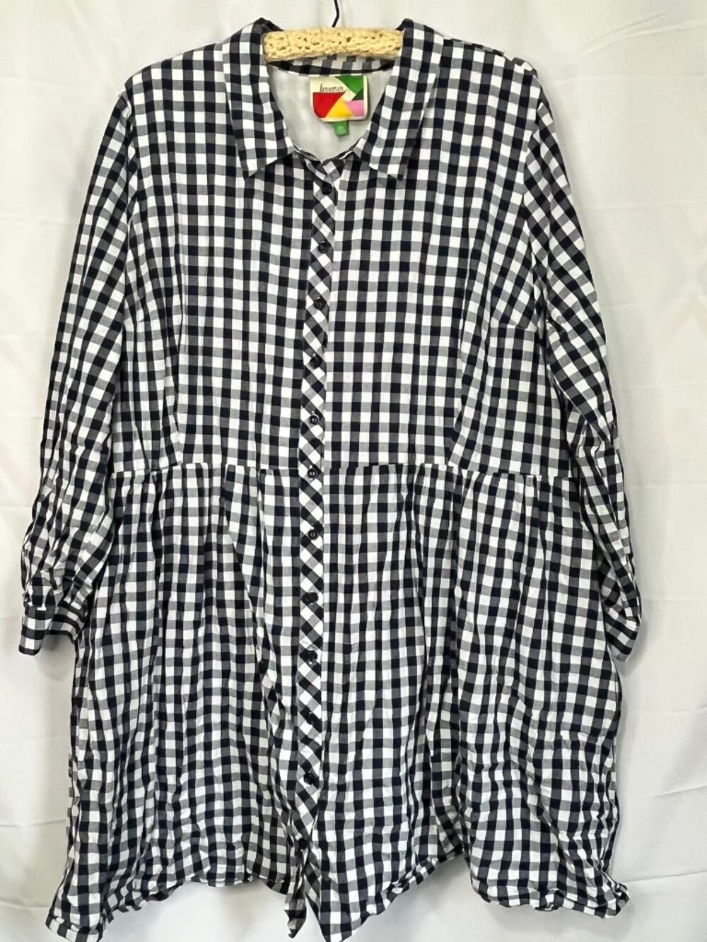 Fervour Women’s Blue White Gingham check plaid Cotton Shirt Dress w pockets 4X